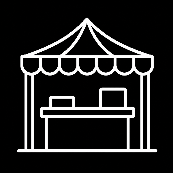 Hand-drawn market storefront representing promotion
